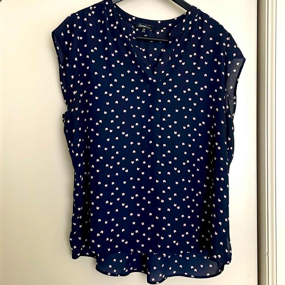 Sweet Rain Navy Blouse with White Pattern